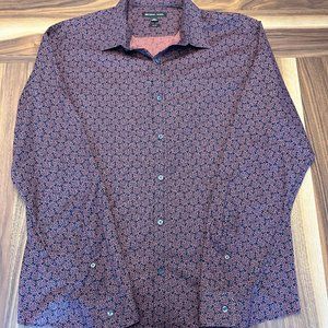 Michael Kors Mens XXL Slim Fit Floral Button-Down Dress Shirt Navy and Salmon